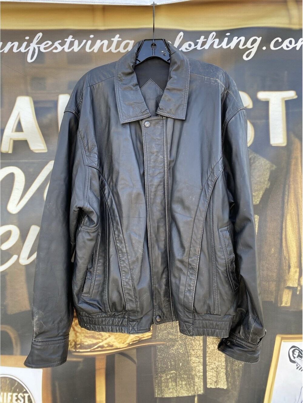VTG LA LEATHER Late 80s/Early 90s Soft Black Leather Jacket Distress XL